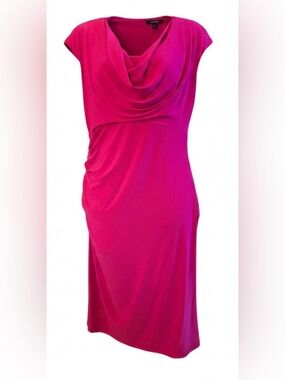 Adrianna Papell Fuchsia Pink Cowl Neck Ruched Sheath Dress Size 8